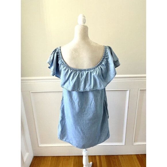 Charming Charlie Chambray Dress Off the Shoulder Denim M - Picture 3 of 5